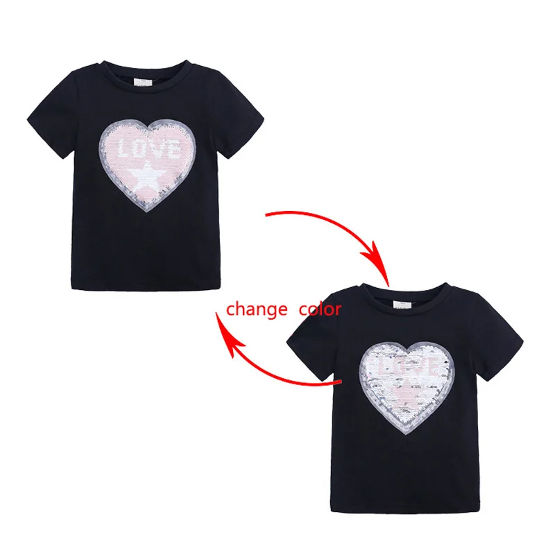 Summer Baby Clothing Girls Boys T-Shirts 1pcs Magic Sequin Change graph Reversible Cotton Casual Fashion T Shirt Kids Tops Tee - купить по