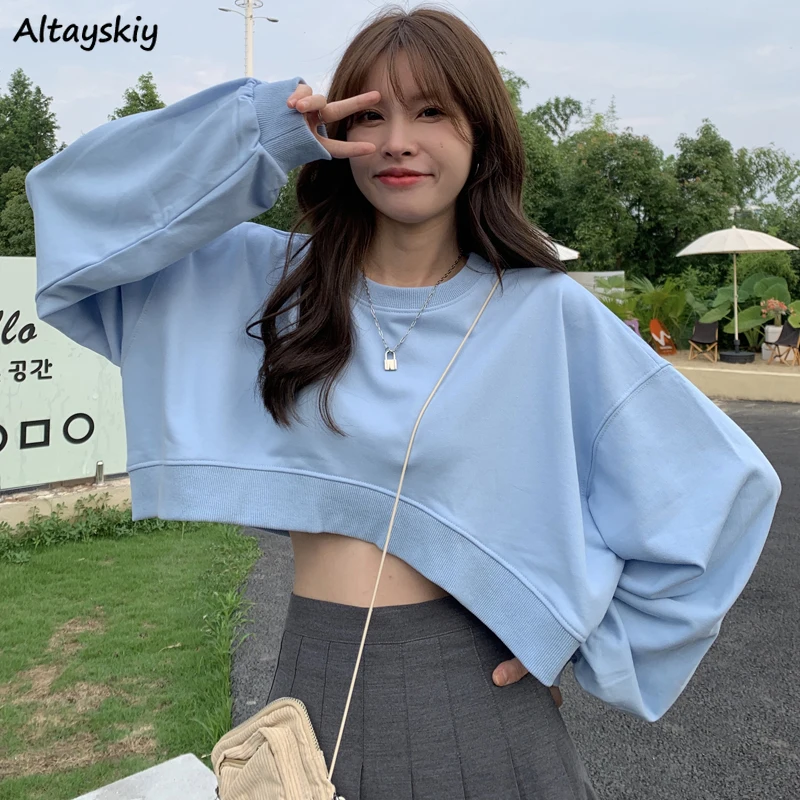 Весенние укороченные свитшоты для женщин новые женские Мешковатые с длинным