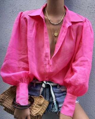 

Women's 2023 spring summer solid single breasted long sleeved shirt shirt