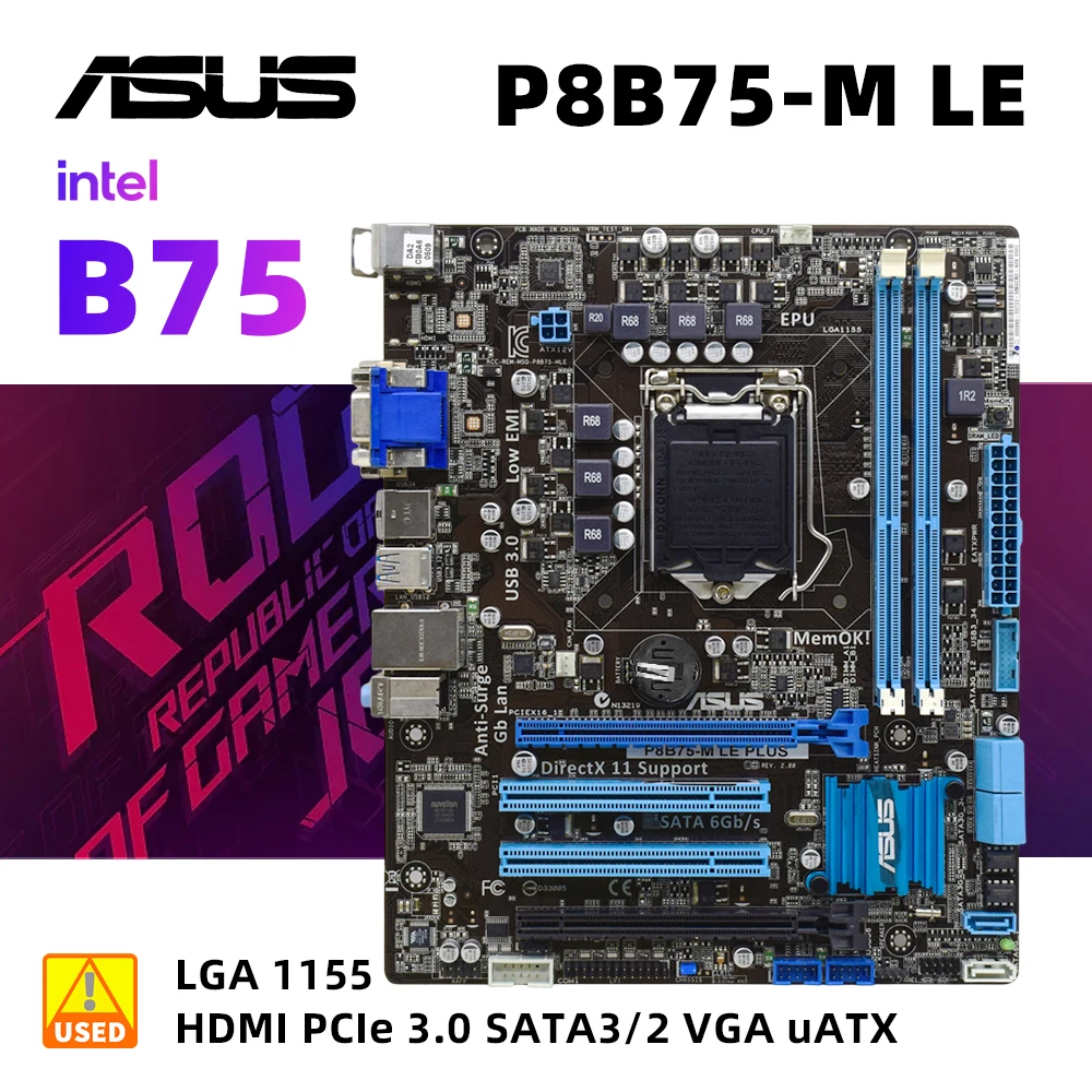 ASUS P8B75-M LE + i3-2120 LGA 1155 комплект материнской платы Intel B75 2 × DDR3 16 ГБ PCI-E 3,0 SATA III USB3.0 ATX
