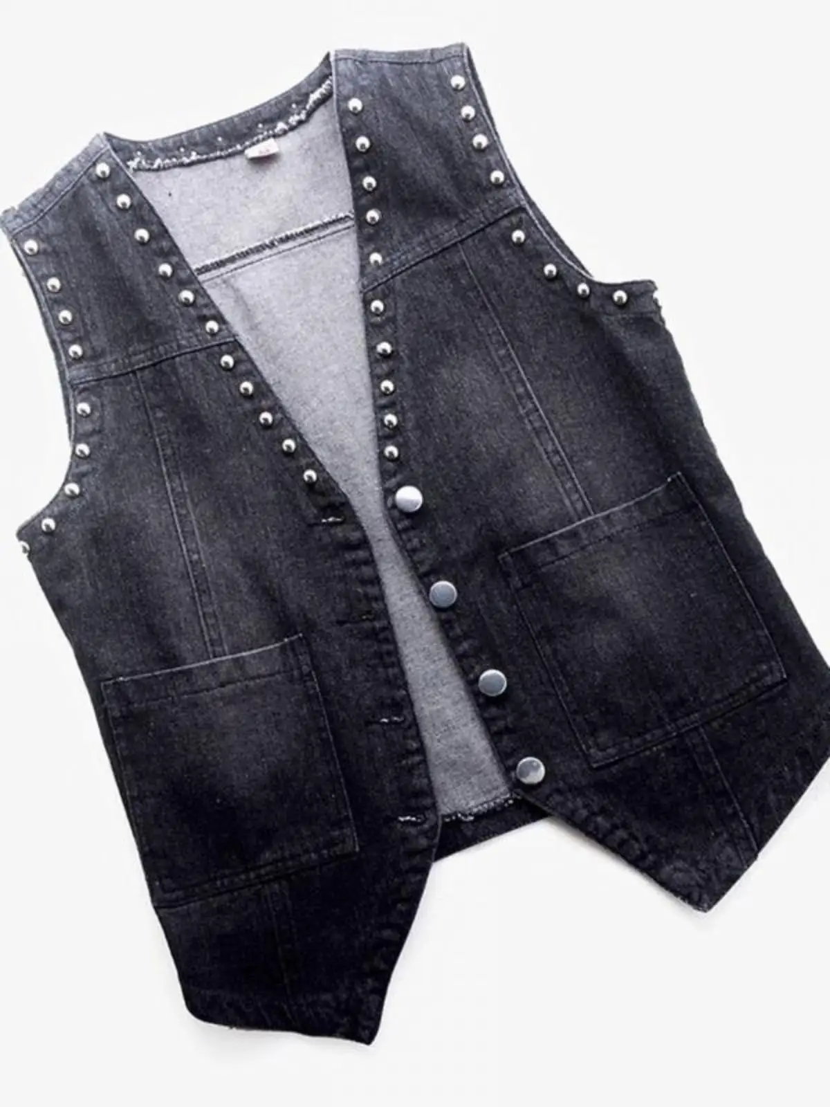 Short Denim Vest Women Outer Wear Spring and Autumn New Western Sle Fashion Rivet Slimming Sleeveless Outdoor Fas...