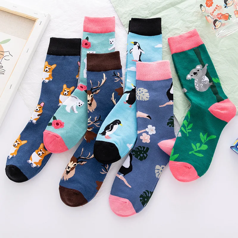 2023 New Medium Tube Women Socks 5 Pairs Autumn and Winter Cartoon Socks Cute Fashion Socks Men Street Trend Socks Wholesale