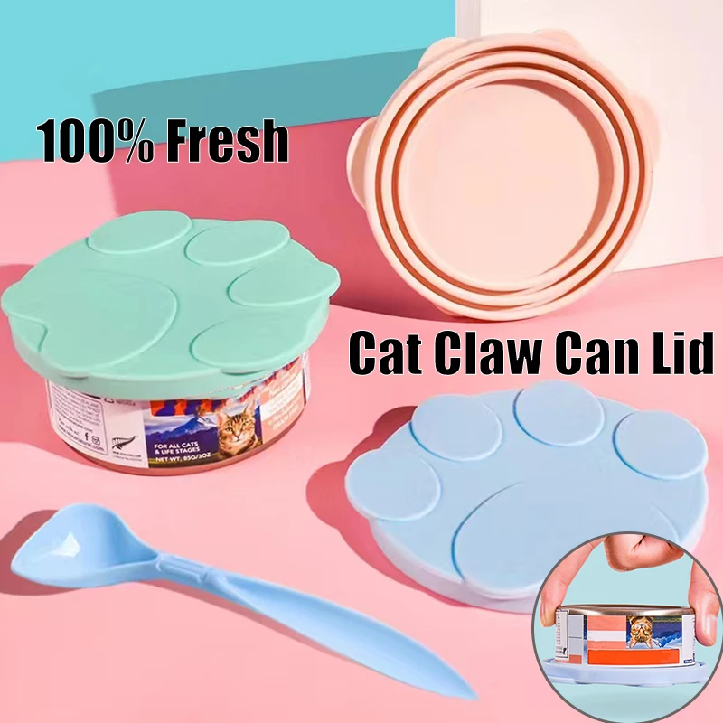 

2 In 1 Reusable Silicone Dog Cat Canned Lid Portable Food Sealer Spoon Pet Food Cover Fresh Tin Cover Cans Cap Pet Accessories