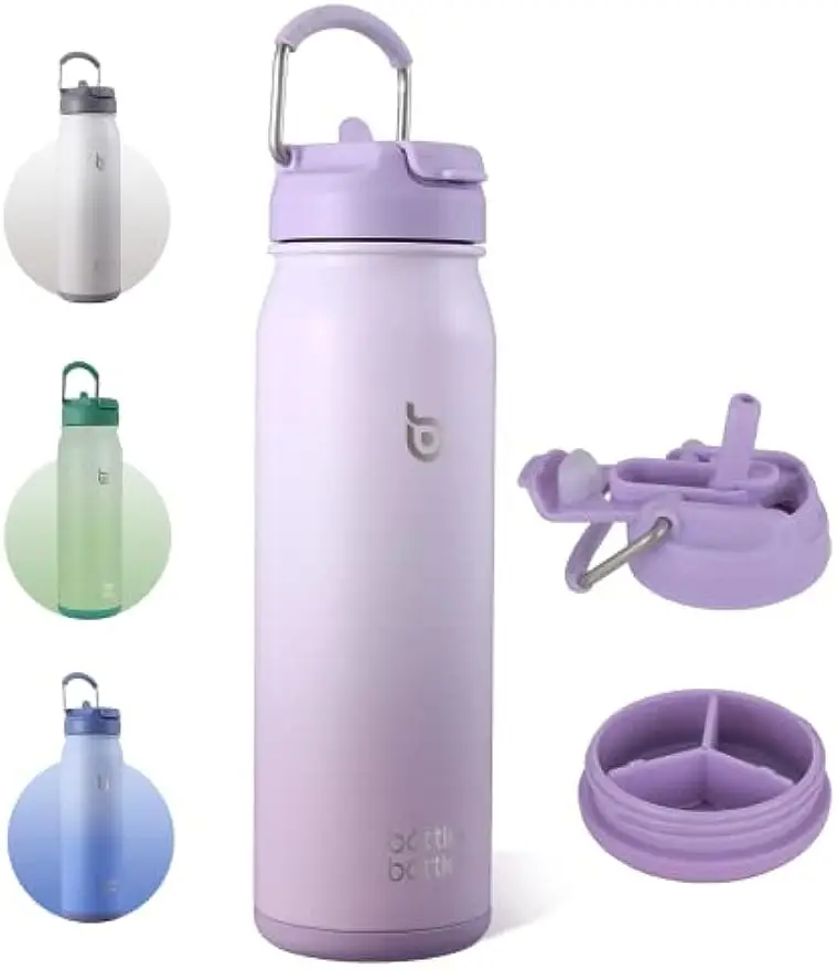 Stainless Steel Sport Water Bottle With Straw And Adjustable
