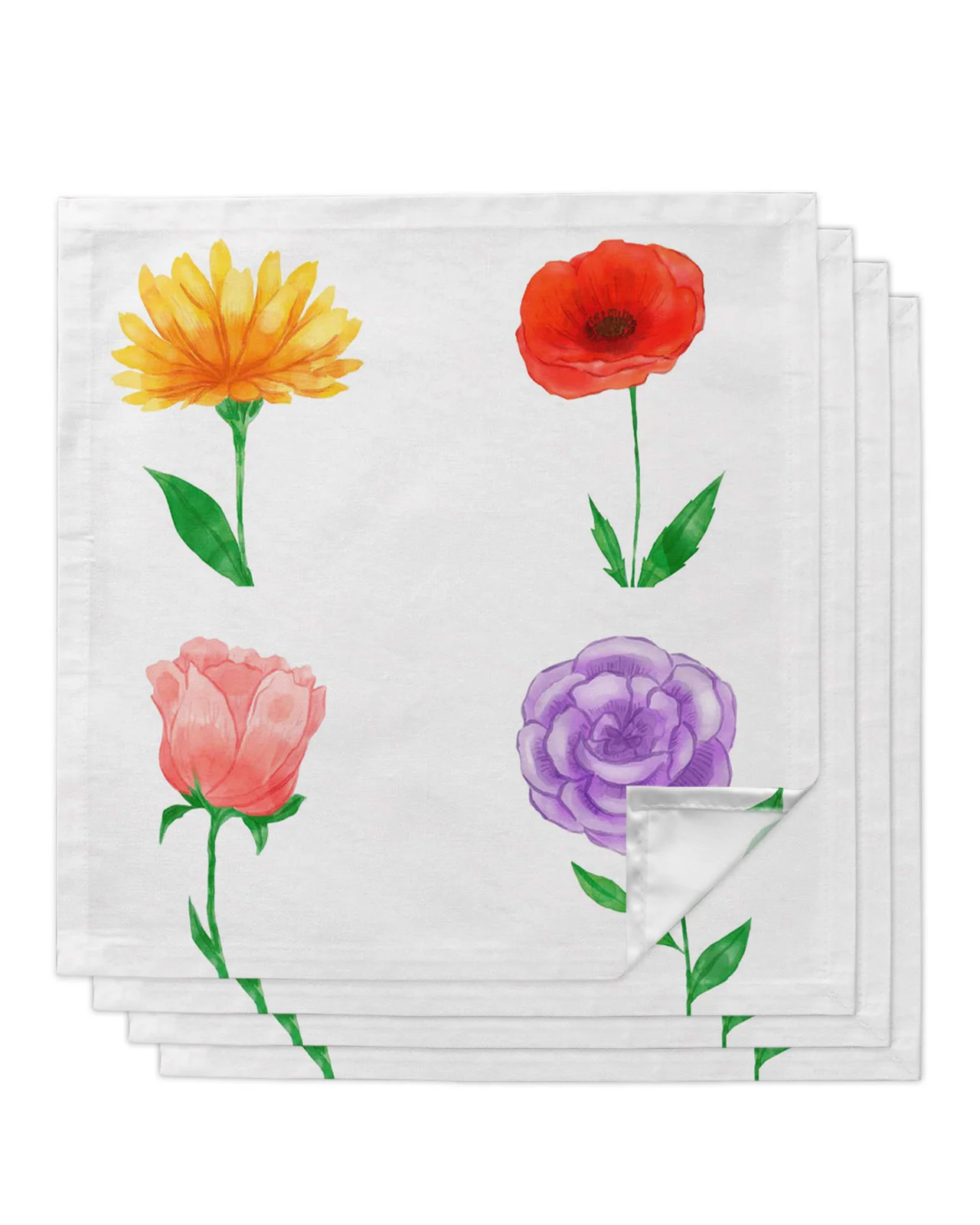 

4pcs Flower Plant Watercolor Color Square 50cm Table Napkin Party Wedding Decoration Table Cloth Kitchen Dinner Serving Napkins