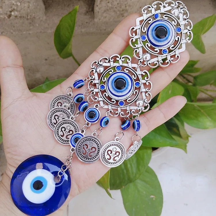 

Wall Hanging Pendant Amulet Lucky Charm Turkish Blue Evil Eye Hamsa Hand Flower Blessing Protection Gift for Home Decoration
