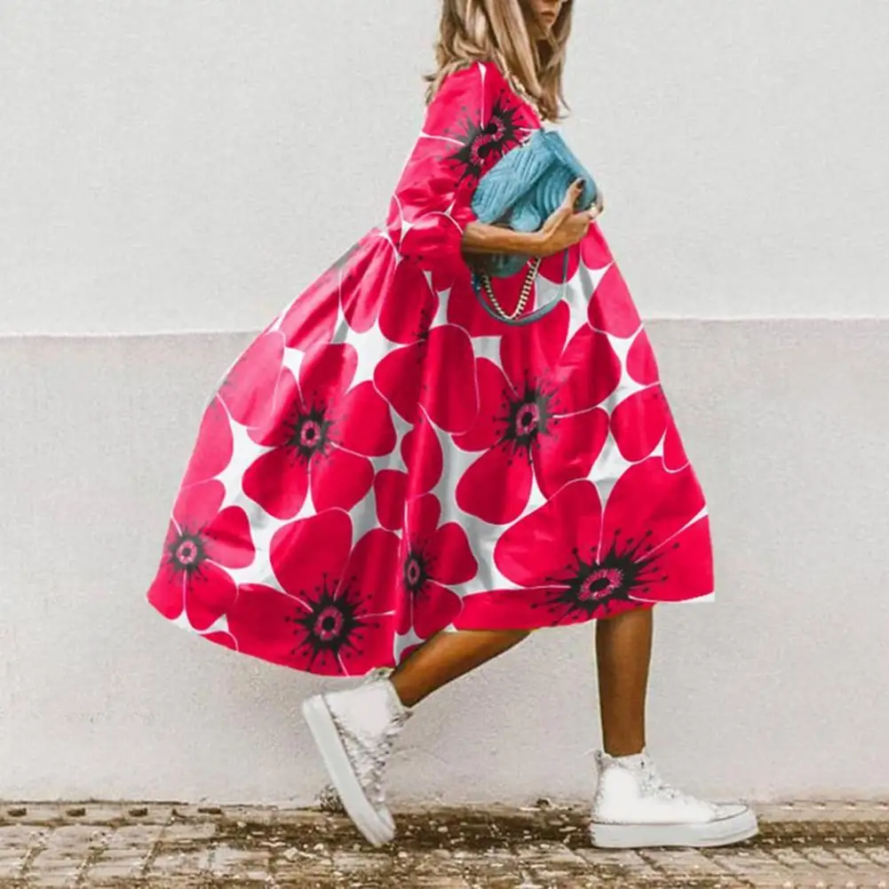 

Casual Loose Cut Dress Floral Printed A-line Dress Floral A-line Party Dresses for Women Elegant Casual for Holidays Beach