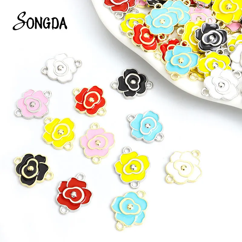 

10pcs Enamel Colorful Rose Charm Connectors Drop Oil Flower Pendant Charms DIY Alloy Accessories Jewelry Making Necklace Gift
