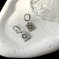 coconal trendy fashion silver color hoop earrings square happy face charm ear studs for women smile pendant party jewelry gift