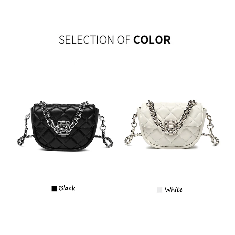 Fashion Genuine Leather Half Round Saddle Bag 2022 Trend New in Diamond Chain Small Bag Shoulder Crossbody Women's Bag Handbag