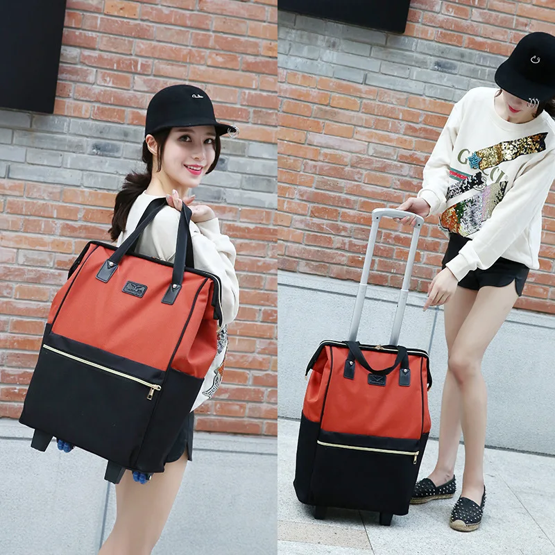 Women Business Travel Trolley Bags travel Backpacks with wheels luggage trolley backpack Mochila Oxford Rolling Baggage Suitcase