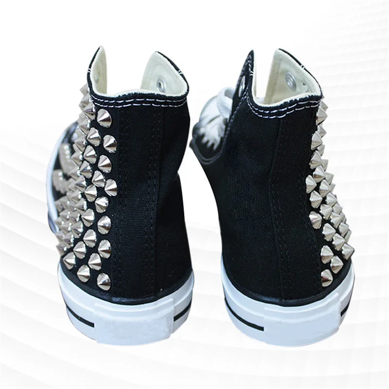 

Trend new rivet small tip nail high top canvas shoes hip hop fashion street dance shoes personality board shoes couple casual sh