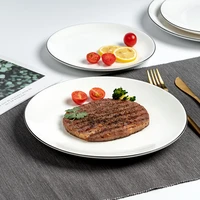 white ceramic plate household steak plate round western food knife and fork plate dessert plate dish