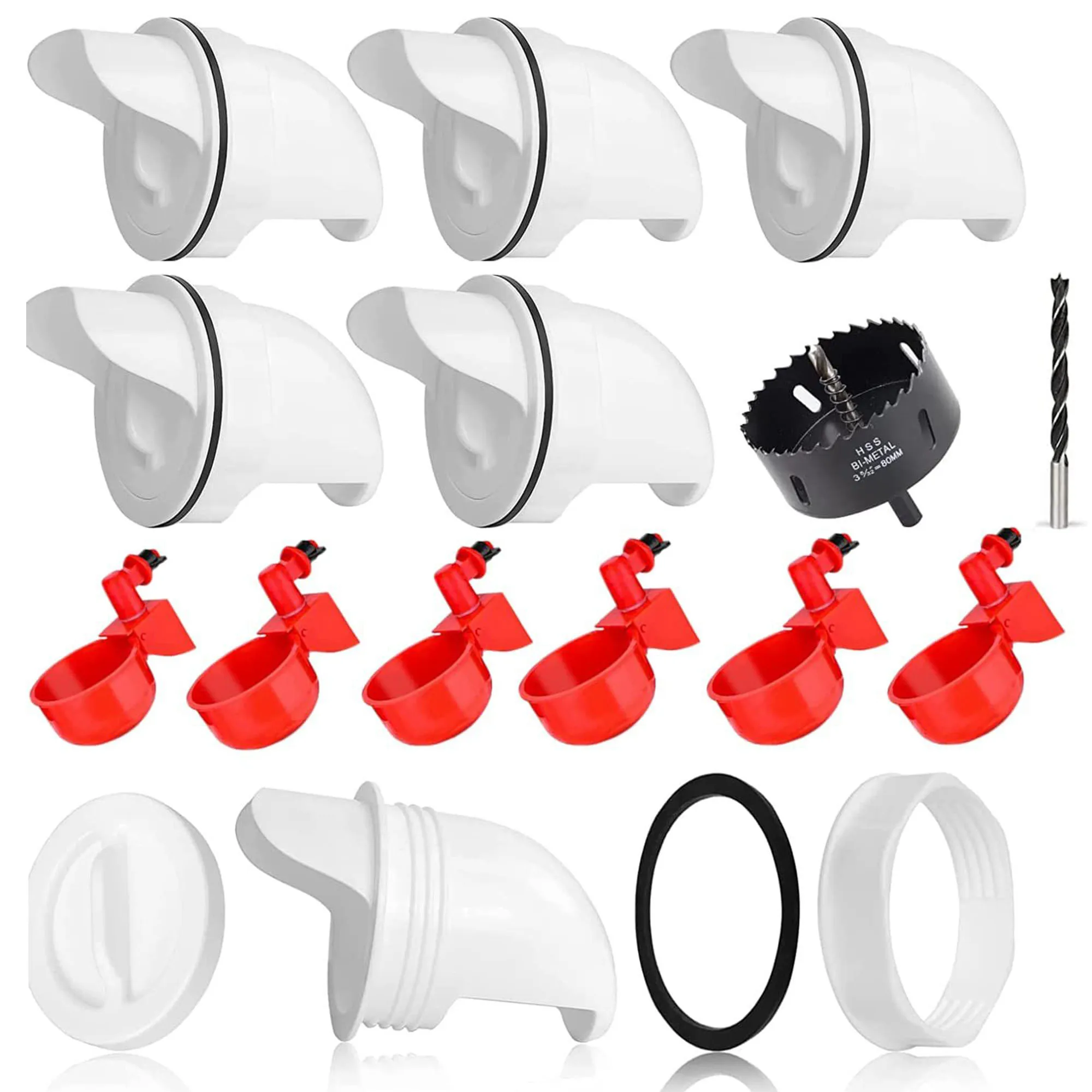 

6 Pcs DIY Chicken Feeder Kit and 6 Pcs Chicken Water Cup Kit with Hole Saw DIY Automatic Poultry Feeder Port Kit No Waste