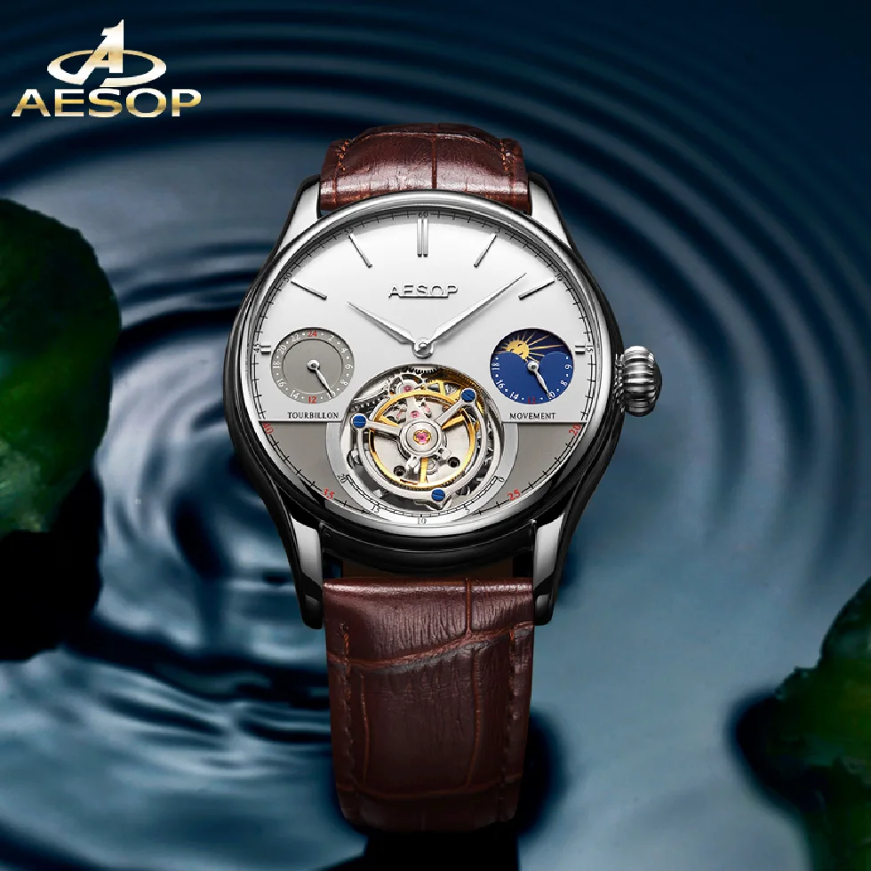 

AESOP Tourbillon Movement Man Chronograph Watch Stainless Steel Moon Phase Waterproof Mechanical Watch Male Wrist Watches