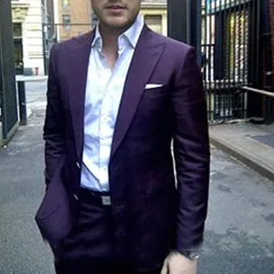 Latest Coat Pant Designs Dark Purple Tuxedo Men Suit Set Slim Fit Blazer Groom Wedding Prom Suits Te
