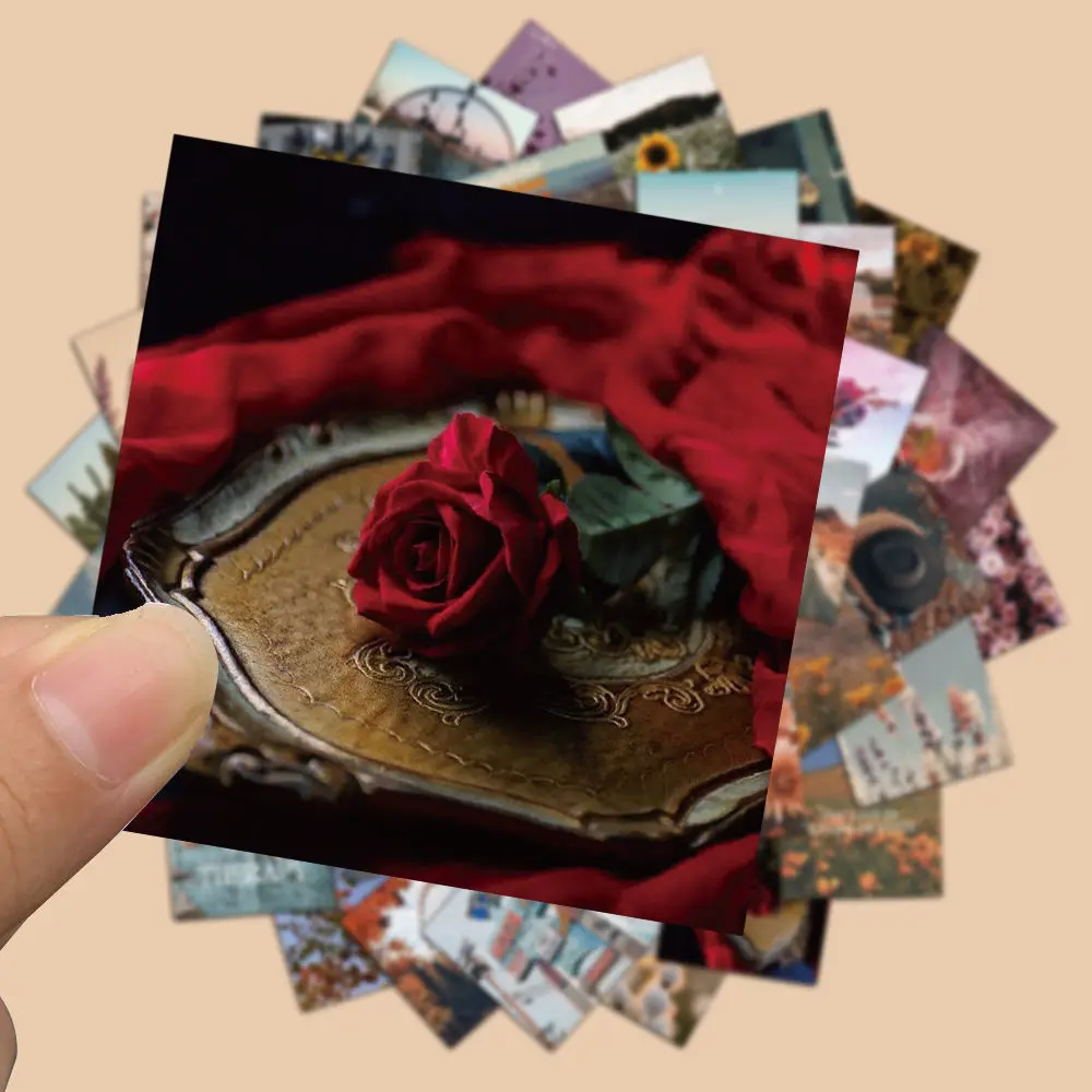 

56 Pieces Ins Style Girl Heart Retro Landscape Image Stickers Flower Creative Rose Self-Adhesive DIY Phone Case Stickers Gift