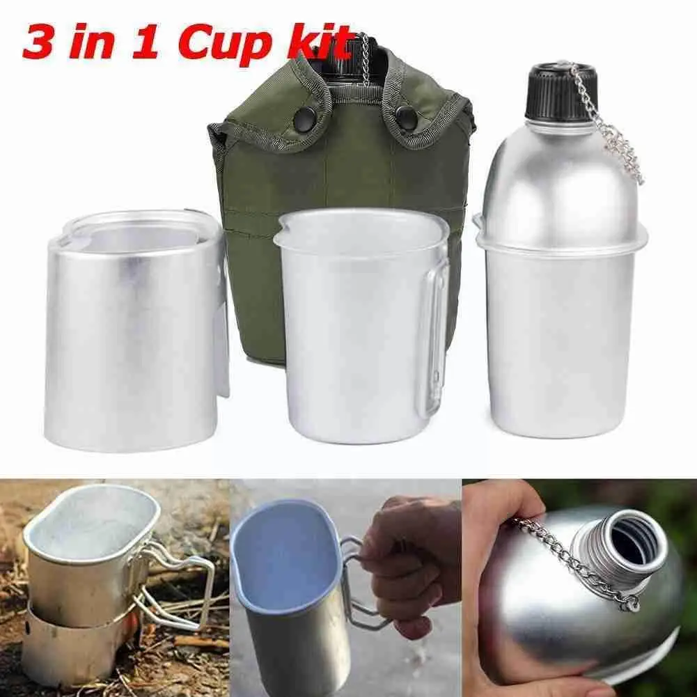 1l Military Canteen Field Military Kettle Camping Outdoor Bottle Kettle Lunch Army Water Cover Box Tableware Survival Nylon A4i1