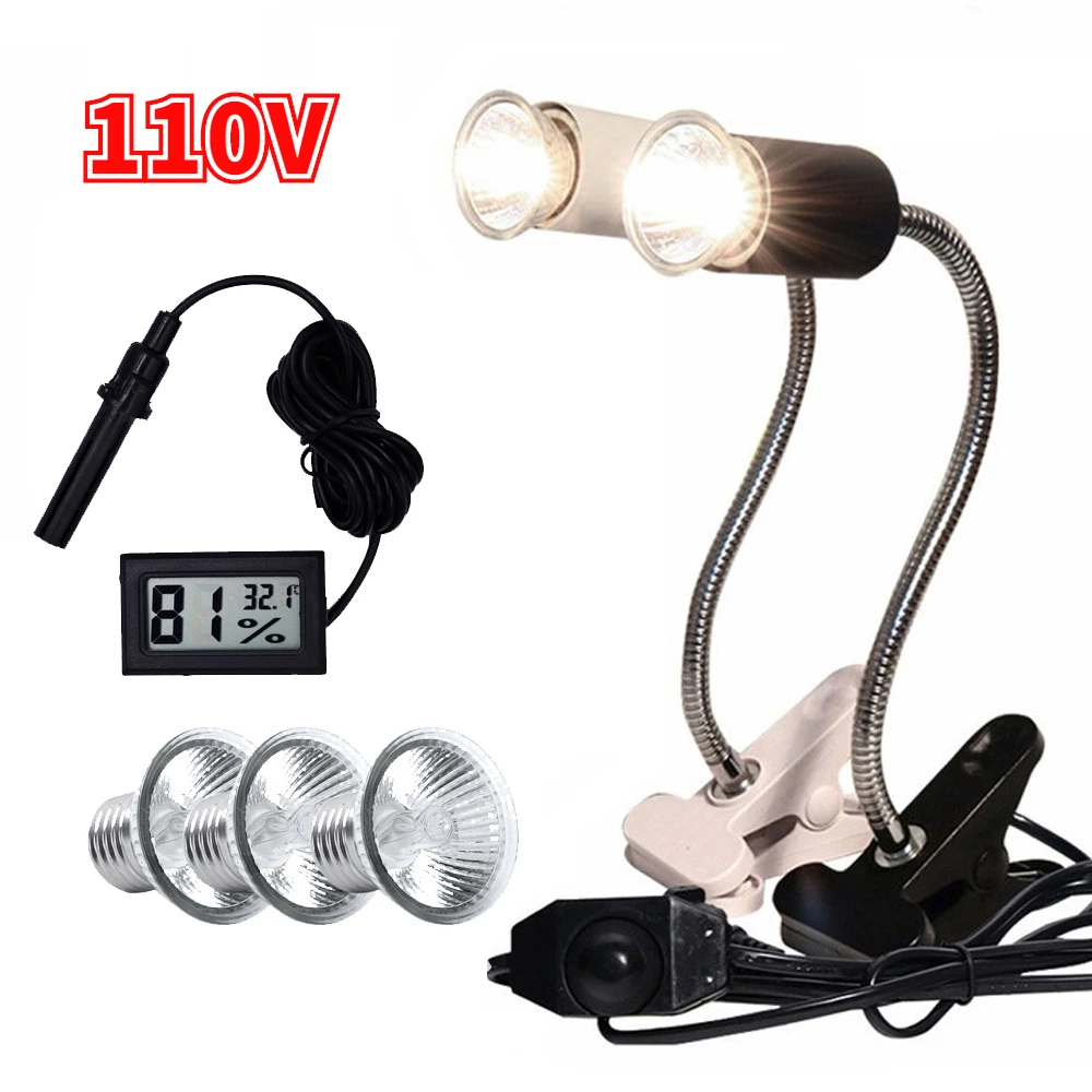 

110V UVA+UVB 3.0 Reptile Lamp Set Clip-on Lamp Holder Bulb Thermometer Hygrometer Turtle Tortoises Lizard Basking Heat Light