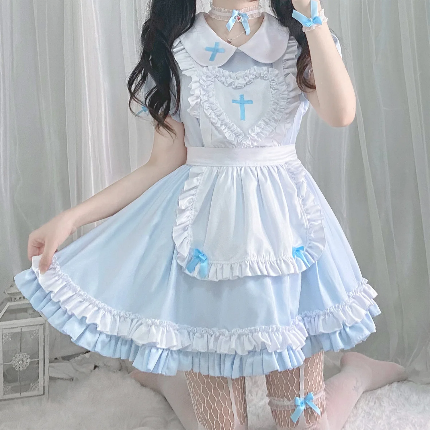 

Cosplay Maid Costume Anime Cream Sweetheart Pink Lolita Dress Cute Girl Maids Wear Uniform Short-sleeved Nurse Costumes Dresses