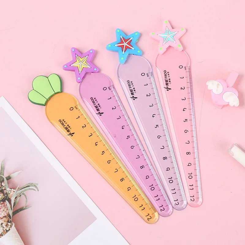 

1 Piece Lytwtw's Cute Carrot Star Sword Kawaii Stationery Cartoon Drawing Gift Office School Kitten Straight Plastic Ruler