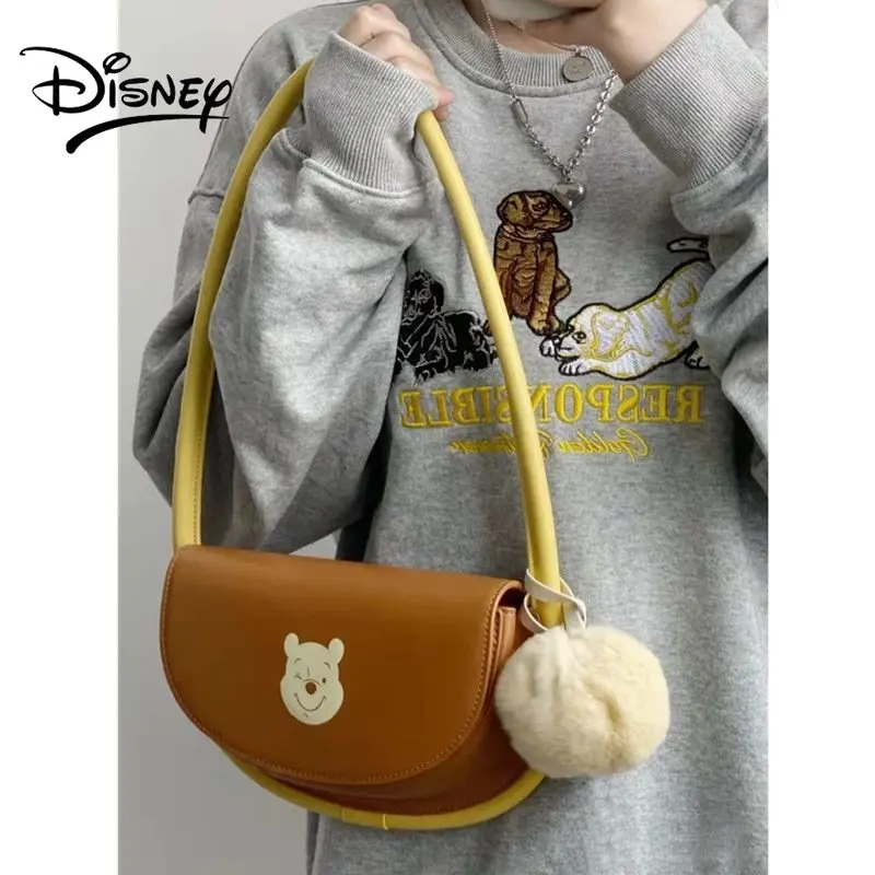 Disney Winnie Bear Girl Bag PU Leather Fashion Cool Shoulder Bag Student Small Bag Girl Disney Bag