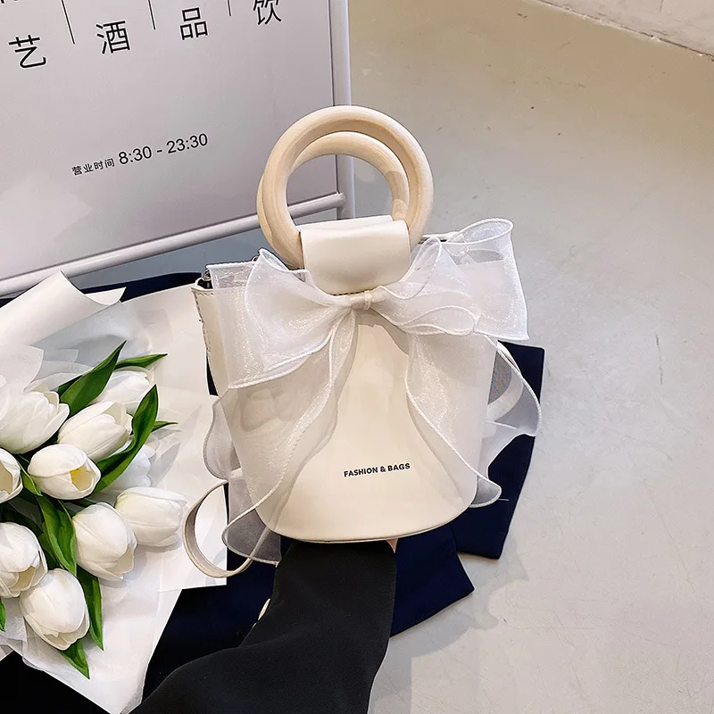 

Симпатичные Круглые деревянные сумочки с бантом, ручка, мини-сумка через плечо, Женская мода 2022, сумка на плечо, милые сумки-тоуты, женская су...