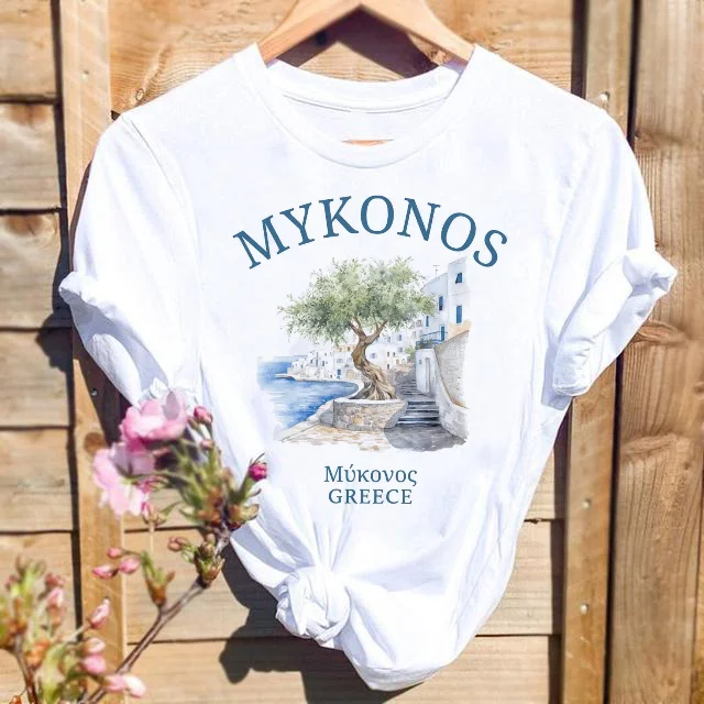 Fashion Basic Letter Printed Short Sleeved Clothing Pattern T-Shirt O-Neck Beach Travel Top Casual Polyester