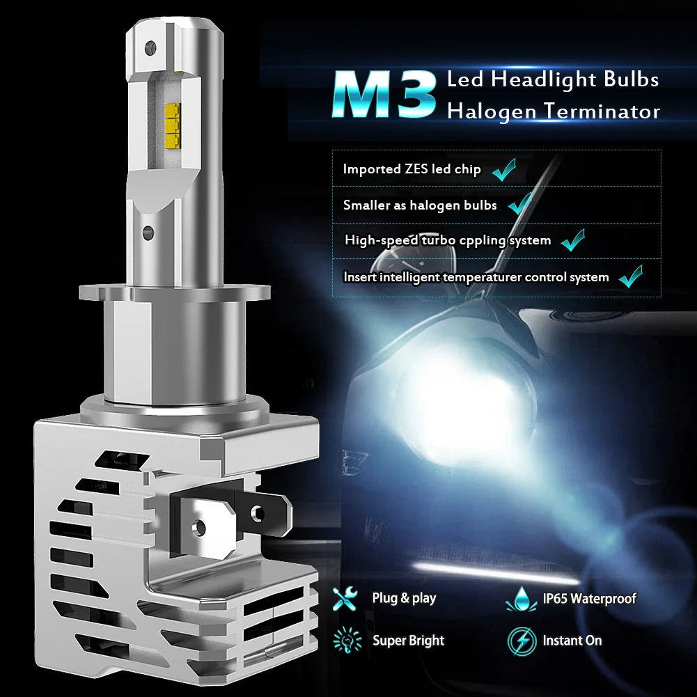 2 шт. H3 светодиодные лампы Canbus с вентилятором супер яркие автомобильные фары Plug and