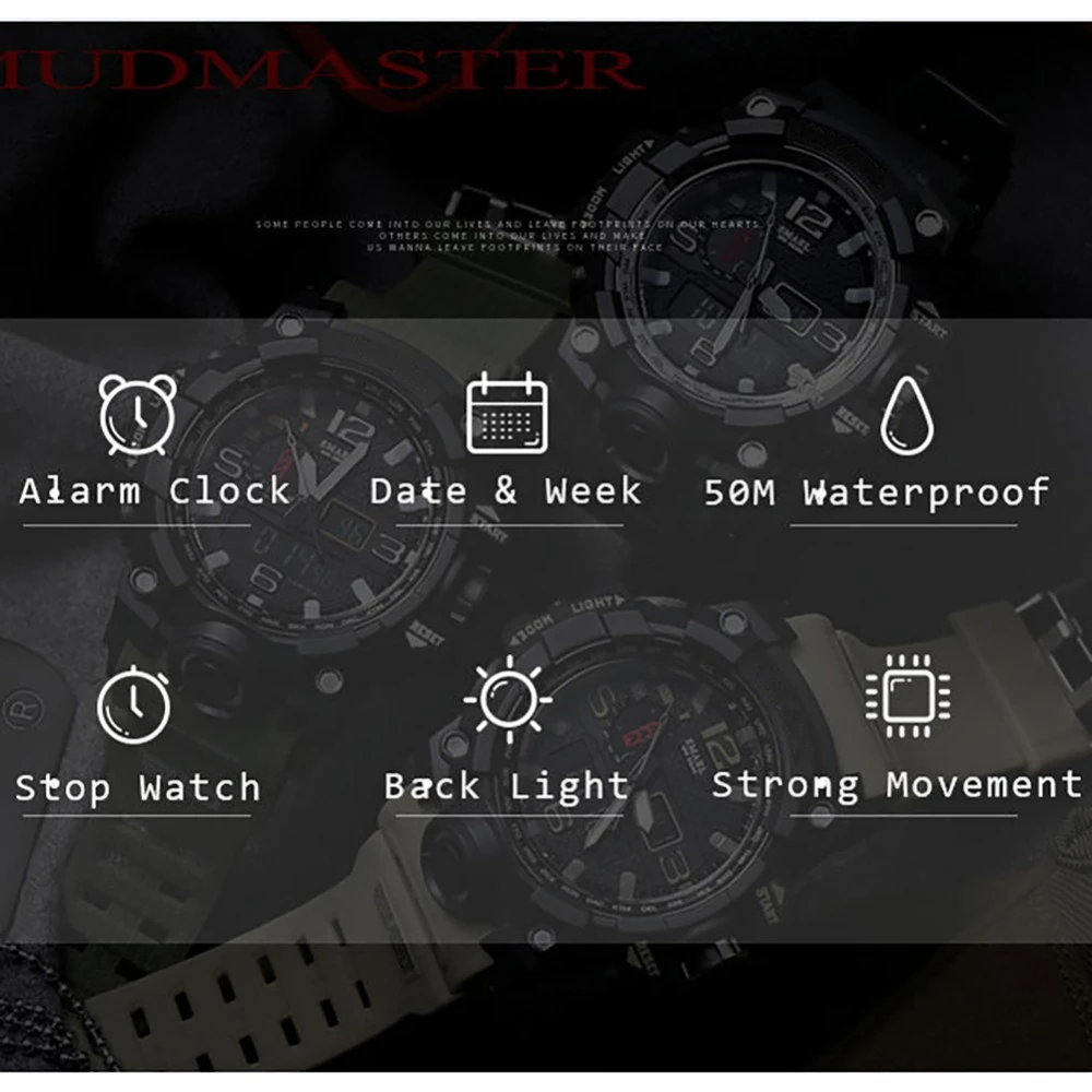 Многофункциональные водонепроницаемые мужские кварцевые часы для спорта на