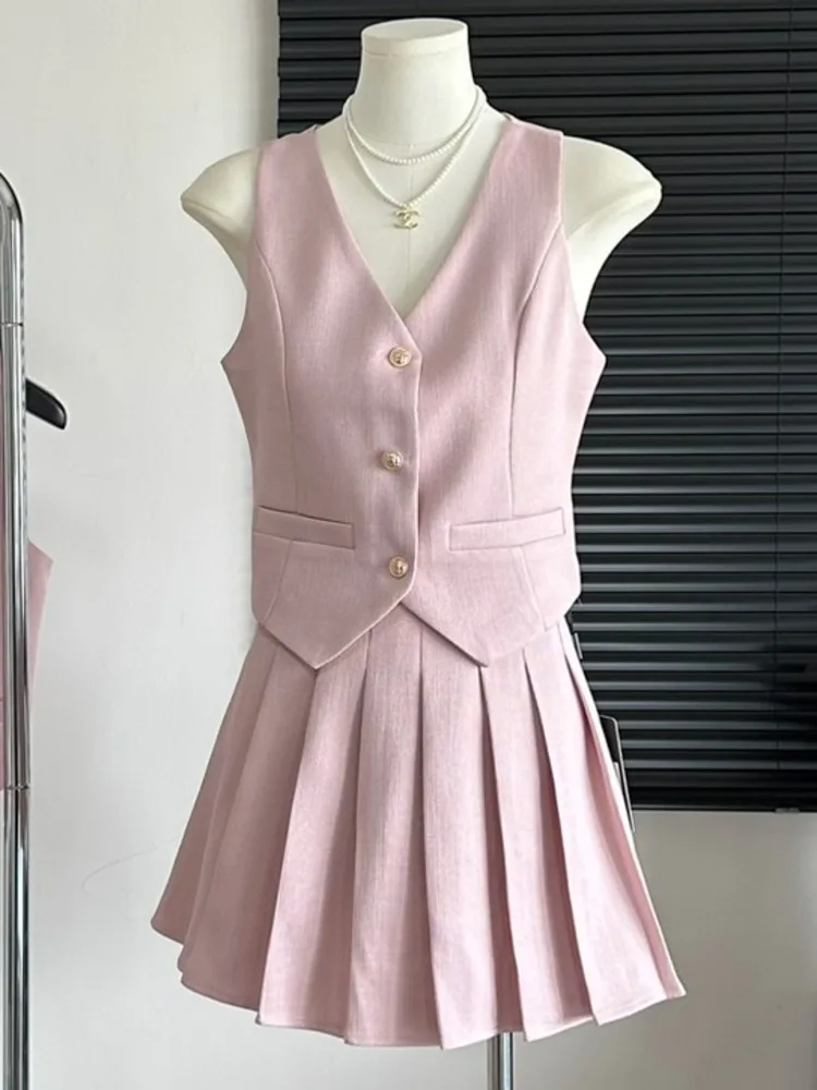 

summer outfits for women 2023 Two Piece Set Sleeveless Vest +Pleated Mini short sets Casual conjuntos cortos elegantes