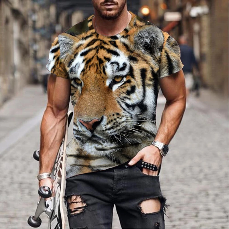 

Tiger Lion 3D Print T-shirt Animal Fashion Streetwear Tees Men Short Sleeve O-Neck T Shirts Oversized Hip Hop Harajuku Kids Tops
