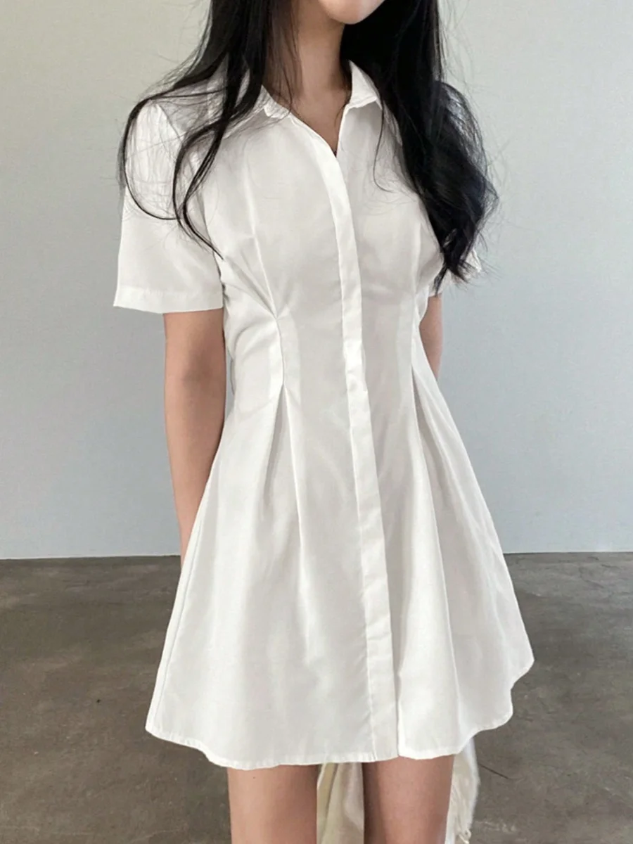 Женское платье-рубашка с коротким рукавом элегантное эластичное в Корейском