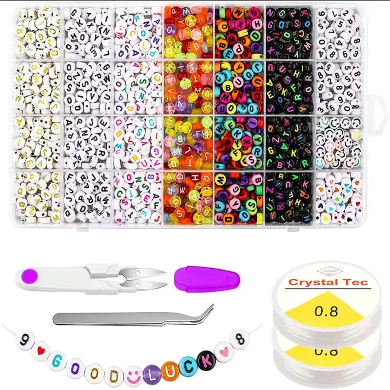 1400 шт./партия круглые акриловые бусины в виде букв 7 х4 мм