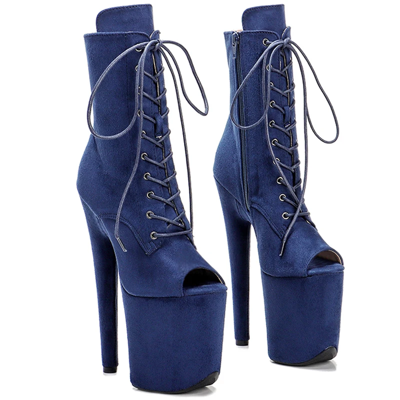 Leecabe Navy 20CM Pole dancing shoes High Heel platform Boots open toe Pole Dance hight boot