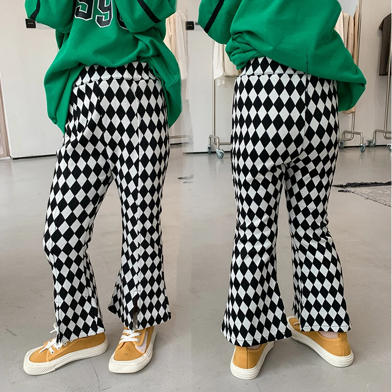 

Girls' Pants Spring and Autumn New Children's Slit Children's Pants Girls Baby Retro Self-cultivation High-elastic Flared Pants