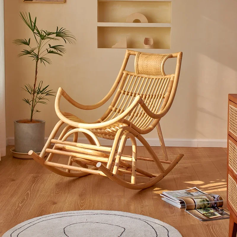 

Japanese style leisure Indonesian rattan rocking chair balcony lunch break lazy person backrest leisure chair