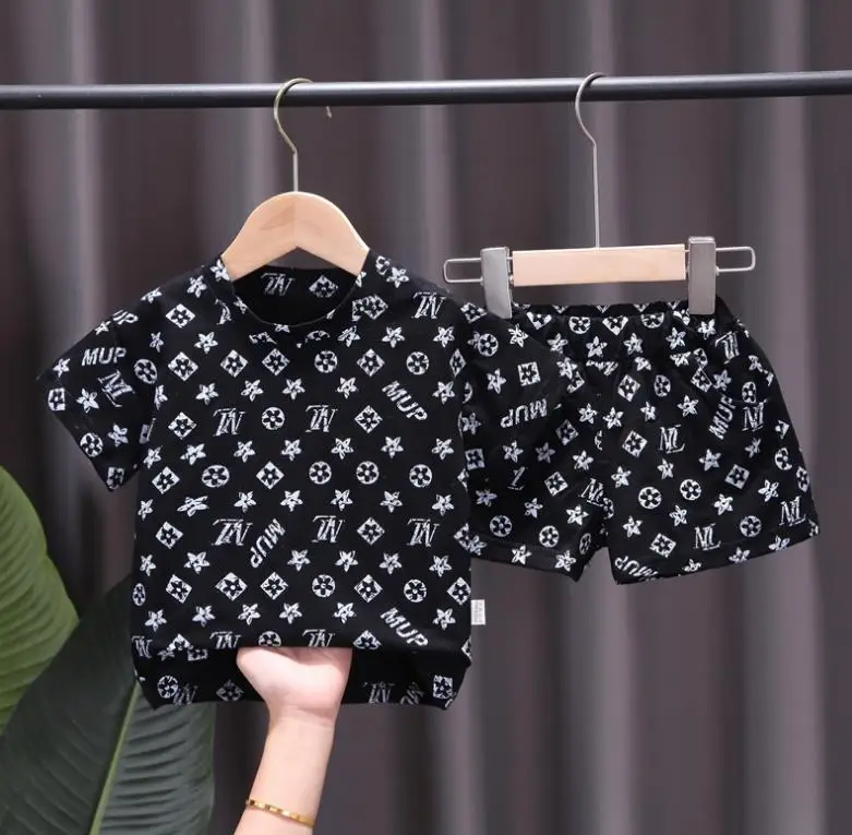 

Boys summer outfits Korean handsome print Short sleeve T-shirt+Shorts 2pcs baby boys clothes set kids tracksuits infant clothing