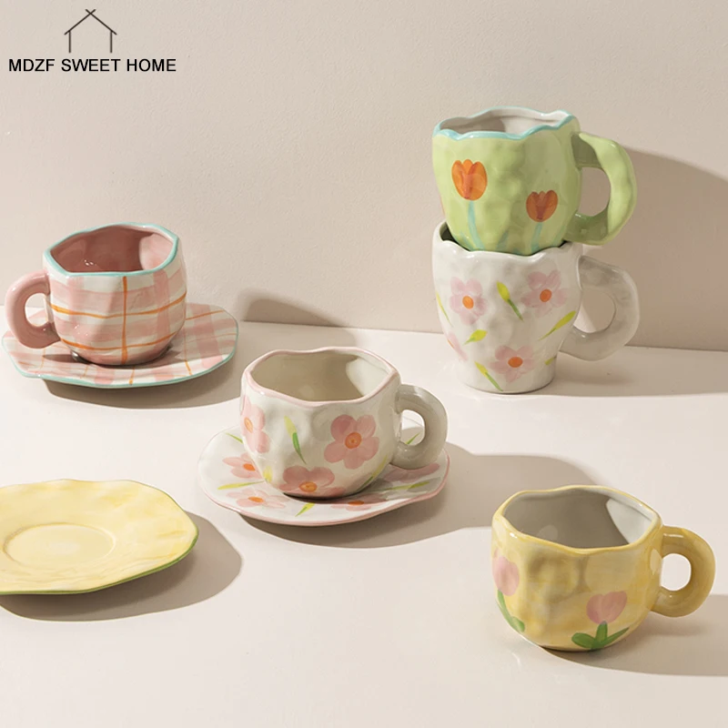 

Керамическая кофейная чашка с ручной росписью, цветок, семейная чашка для завтрака, молока, сока, креативный подарок, безопасная для микрово...