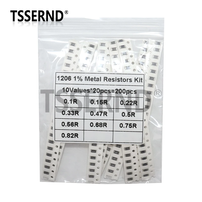 200PCS 1% 0805 1206 0603 SMD resistor assorted kit set 10 valueX20pcs=200pcs 1R00 R820 R750 R620 R500 R470 R330 R220 R150 R100