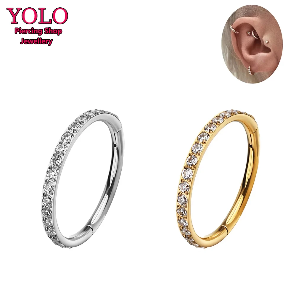 ASTM F136 G23 Titanium Side Prong Set Half Circle Cubic Zircon Nose Cilcker Conch Piercing 6/8/10/11/12mm Hoops