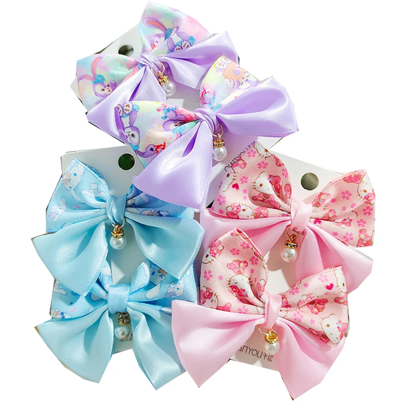 

8 см аниме кавайная детская Милая боковая заколка в виде коричной кошечки 2022 аксессуары для волос жемчужная подвеска котенок бант пара зажи...