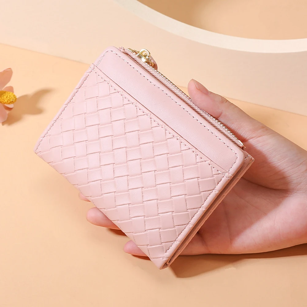 

Woven Pattern Short Wallet With Zipper Coin Purse Ultra-thin Large Capacity Coin Purse Women Tarjeteros Banquet Money Wallet