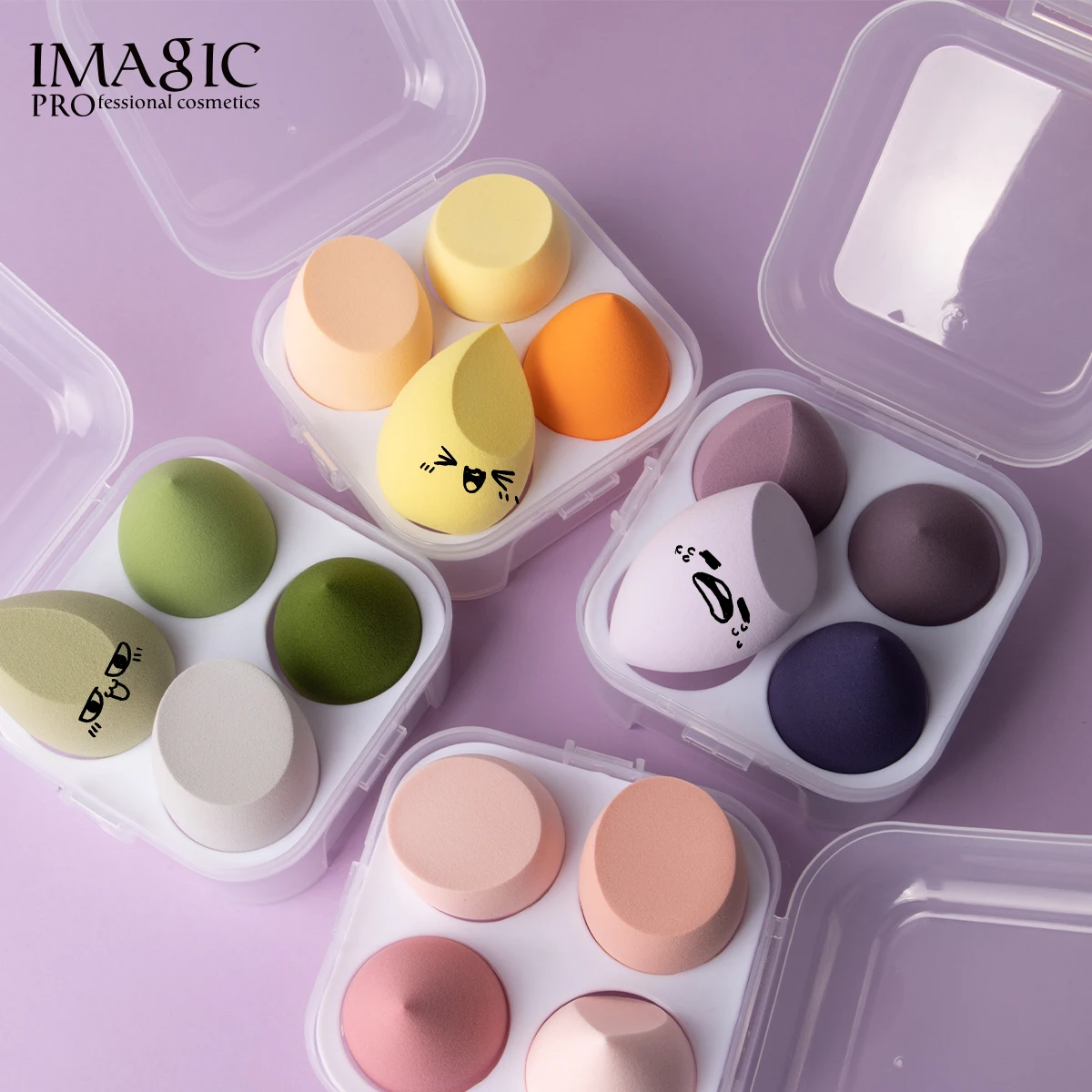 IMAGIC Губка 4 шт/набор косметический спонж для макияжа латексный Мягкий косметический шарик тональный порошок с коробкой влажный и сухой цветной инструмент для макияжа