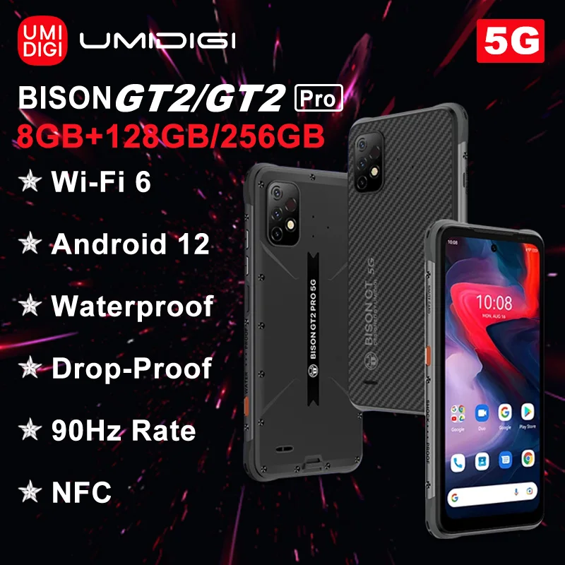 UMIDIGI BISON GT2 PRO 5G IP68 IP69K прочный смартфон NFC Android 12 6 5 &quotFHD + 64 мп камера размеры 900 6150 мАч