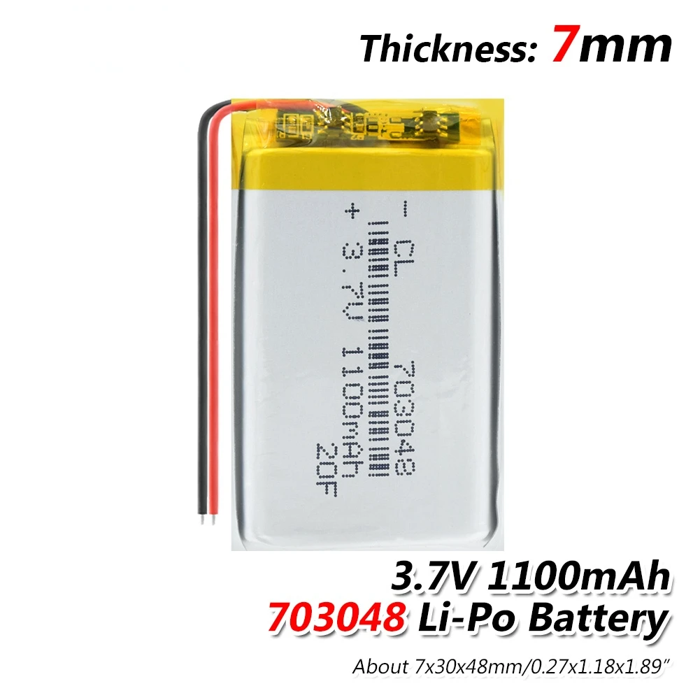 

2023NEW 703048 lipolymer Battery 3.7V 1100mAh 703048 Lithium Polymer Li-Po batteries For MP3 MP4 GPS DVD Camera LED Light