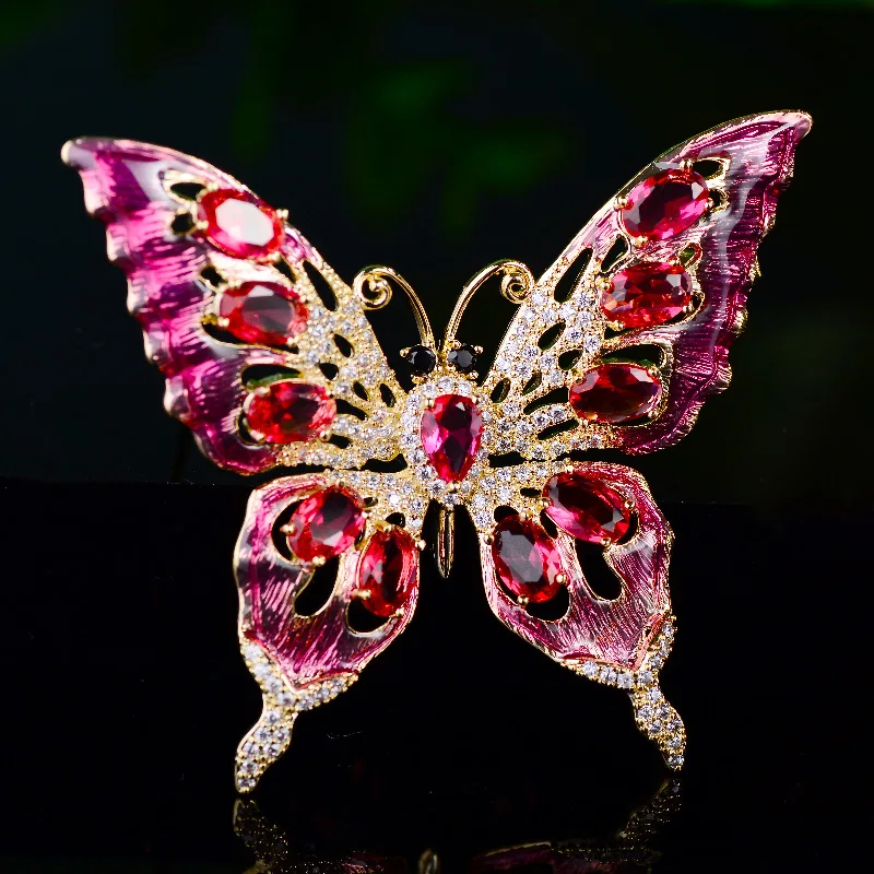 

Shining Cubic Zirconia Statement Insect Butterfly Brooches Pins Gold Plated Luxury Jewelry Wedding Fashion Corsage Accessories