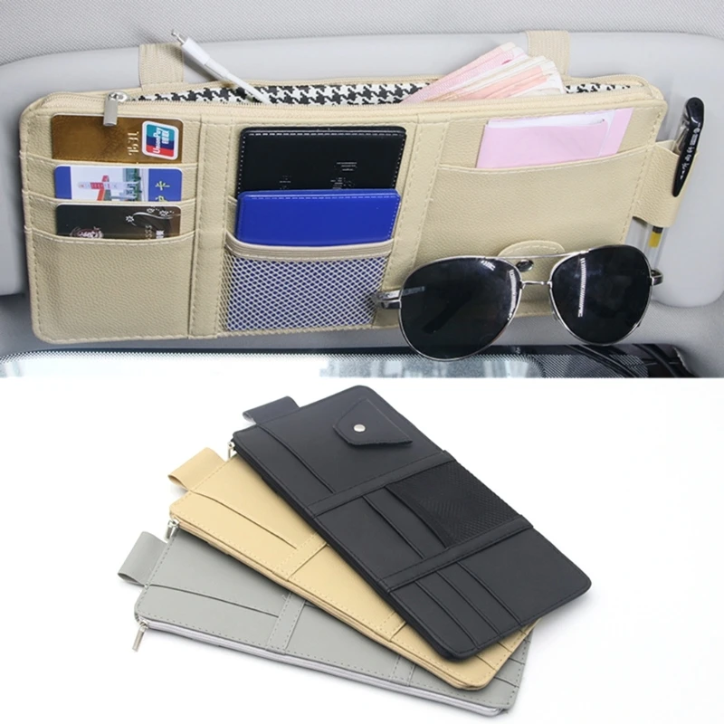 

Автомобильный органайзер для солнцезащитного козырька, сумка для хранения карт, зажим для очков, универсальный карманный органайзер из искусственной кожи для документов, аксессуары для салона автомобиля, грузовика