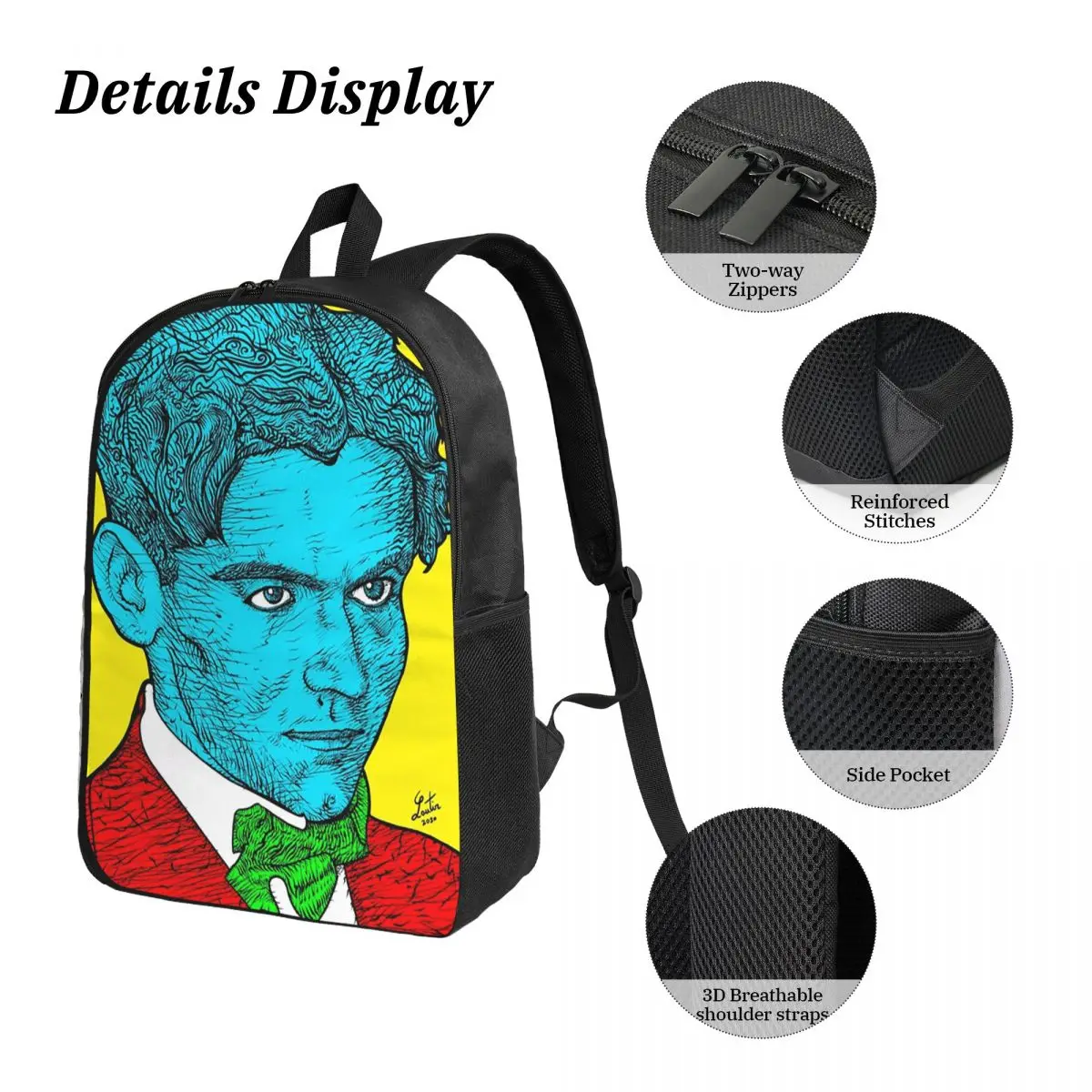 Фото Рюкзак Federico Garcia Lorca Portrait 16, школьная сумка, сумка для ноутбука, сумка через плечо, набор из 3 предметов: термосумка для обедов, пенал №3