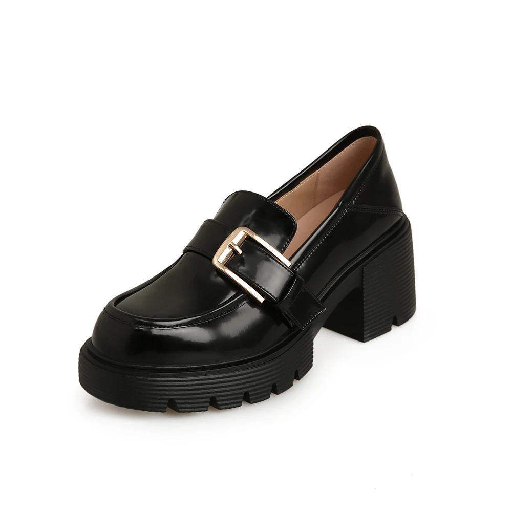 Cialisa 2023 Spring Women Shoes New Round Toe Belt Buckle Genuine Leather Platform Loafers Casual Thick Heels Ladies Footwear